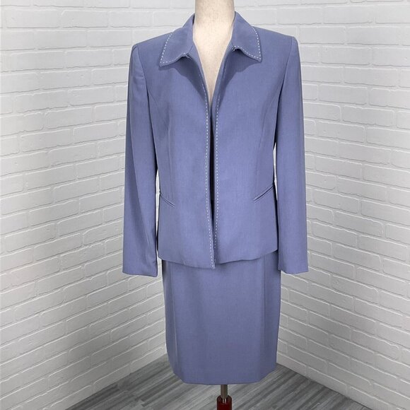 Garfield Marks Skirt Suit Women 6 Purple Saddle Stitch Zip Poly Classic USA‎ VTG - Picture 1 of 16